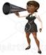 Royalty Free RF Clipart Illustration Of A 3d Black Businesswoman Character Using A Megaphone Version 1 by Julos
